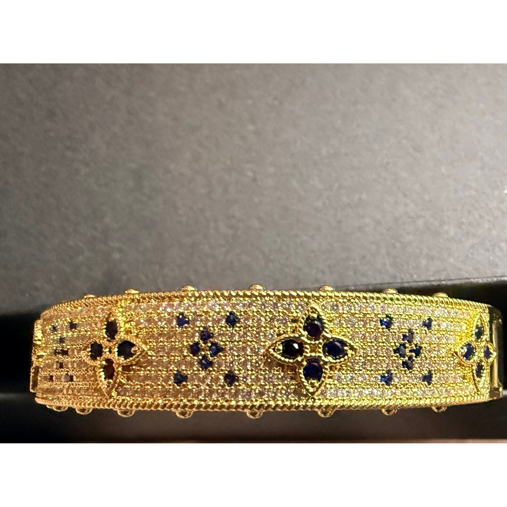 Gold Bangle Bracelet Blue Crystal Flowers‎ Statement Jewelry Women's